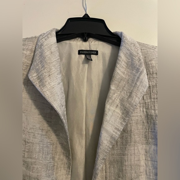 Eileen Fisher Silver Funnel Neck Jacket Blazer Size Medium - Picture 7 of 13